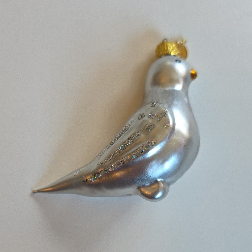Vintage Kurt Adler Silver Bird Ornament with Gold Crown